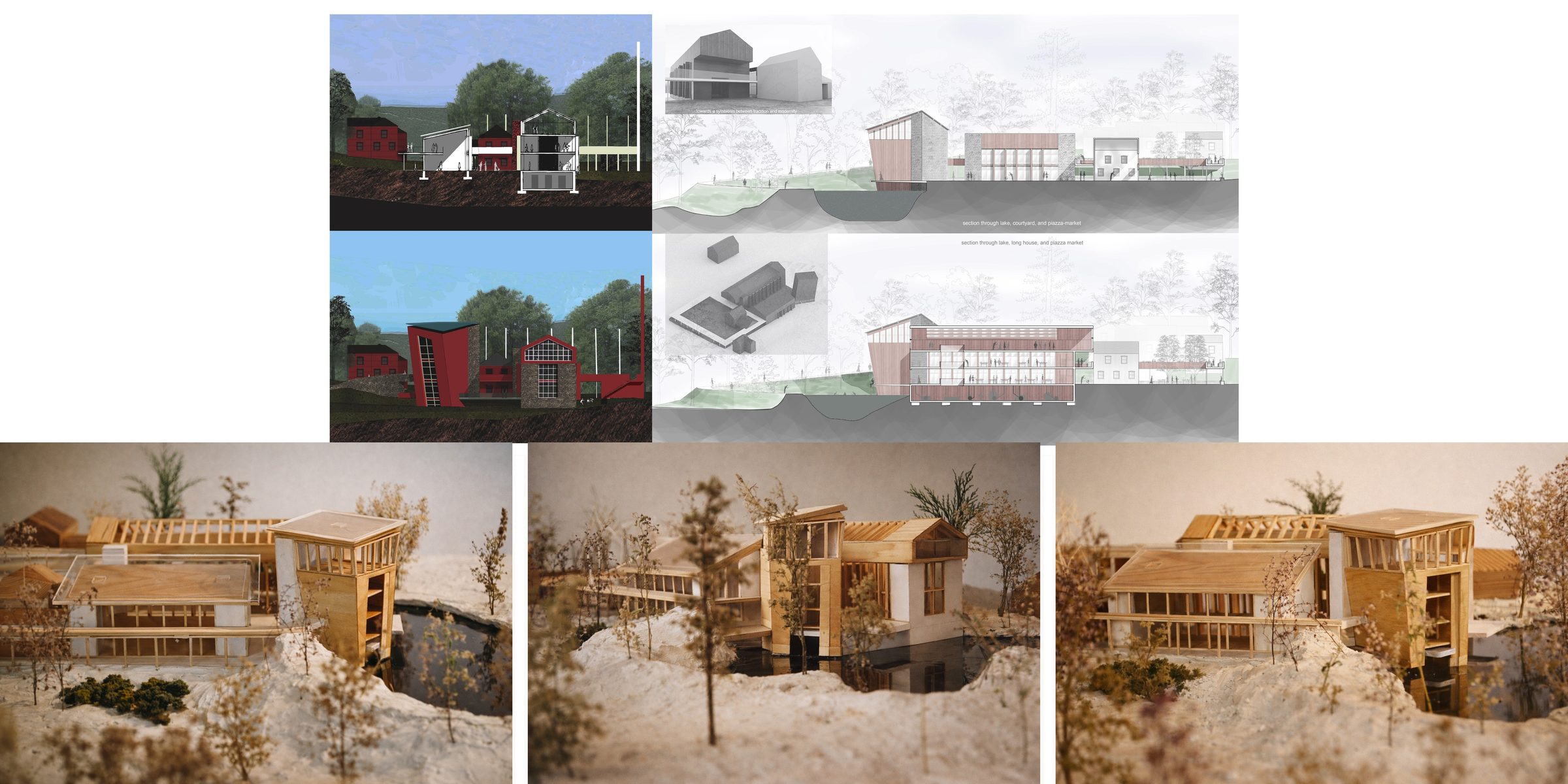 Jefferson's Corner sections, elevations, and physical model: